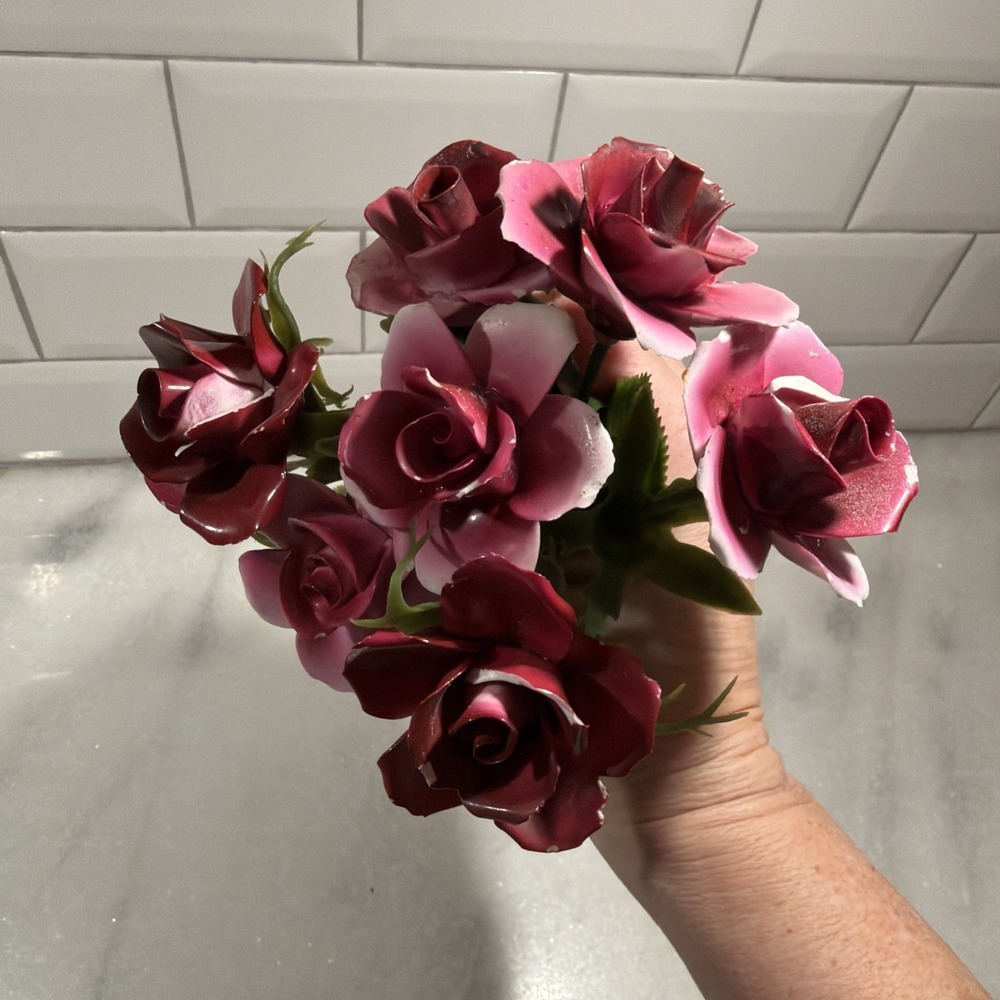 7 Vtg Porcelain‎ Roses Italian Pink Red Antique
